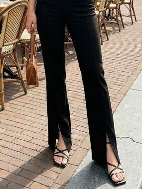 SHEIN Black Wide-Leg Split-Hem Pants